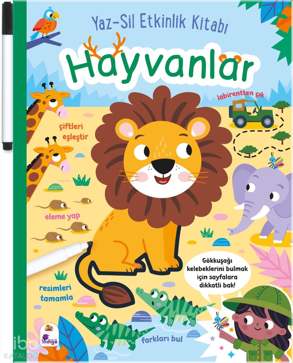 Yaz-Sil Etkinlik Kitabı – Hayvanlar (Ciltli - Kalemli)