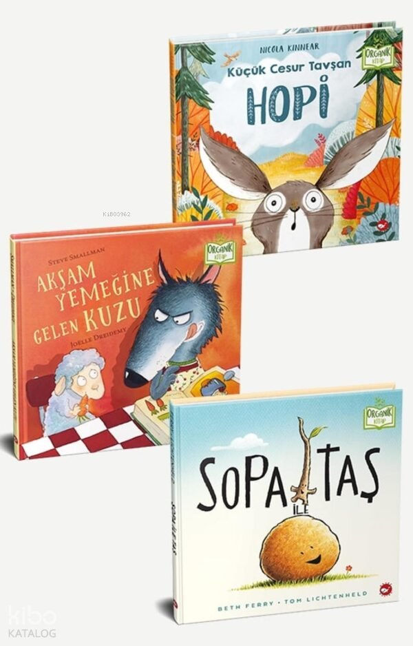 Dostluk Kitapları Seti - Organik Kitap - (3 Kitap) - (Akşam Yemeğine Gelen Kuzu (Organik) - Küçük Cesur Tavşan Hopi (Organik) - Sopa İle Taş (Organik))